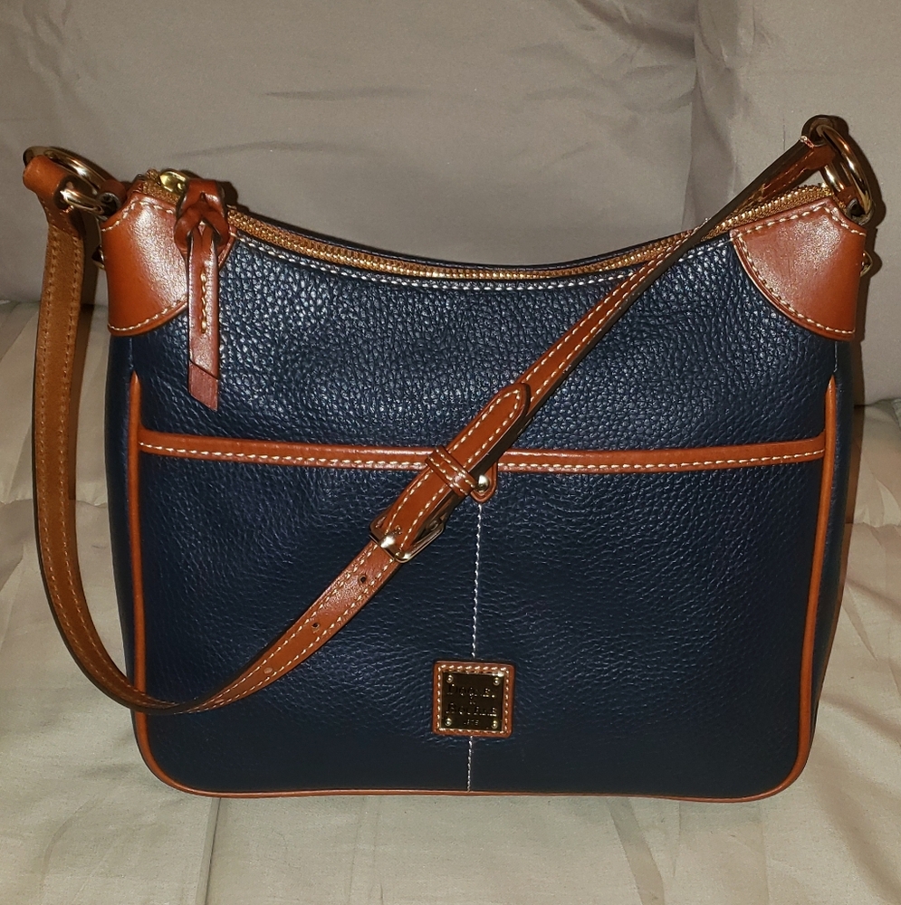 Dooney and Bourke Pebbled Leather Hobo Shoulder Bag Dark Navy Blue